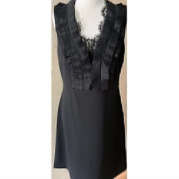NEW NWT JULIA JORDAN Solid Black Pleated Lace Sleeveless Fit Flare Party Dress 6 - Picture 1 of 12